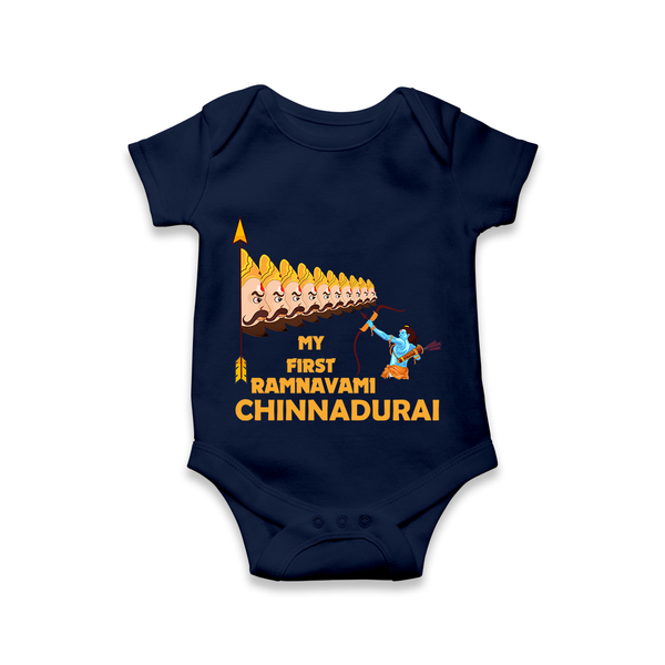 My First Ramnavami – Personalized Baby Romper - NAVY BLUE - New Born (Chest 14")