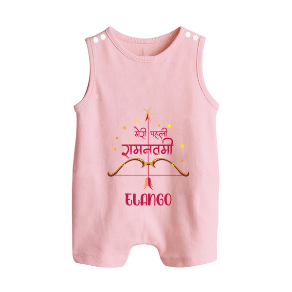 Hindi Ram Navami First Festival Baby Romper suit - BABY PINK - 0 - 5 Months Old (Chest 18")