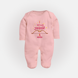 My First Ram Navami - A Sacred Beginning Of Devotion With Our Customized Sleep Suit For Babies With Name - BABY PINK - New Born (Chest 7.5")