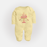 My First Ram Navami - A Sacred Beginning Of Devotion With Our Customized Sleep Suit For Babies With Name - PASTEL YELLOW - New Born (Chest 7.5")