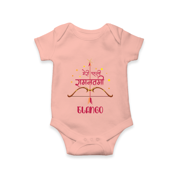 Hindi Ram Navami First Festival Baby Romper - PEACH - New Born (Chest 14")