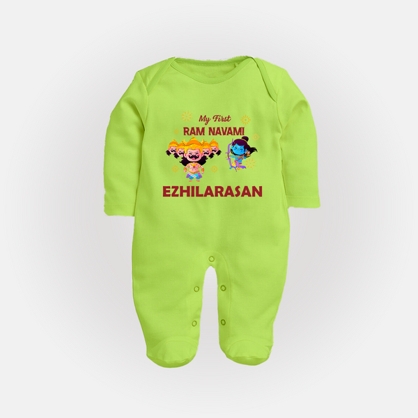 Ram Navami First Celebration Baby Fullbody suit - LIME GREEN - New Born (Chest 7.5")