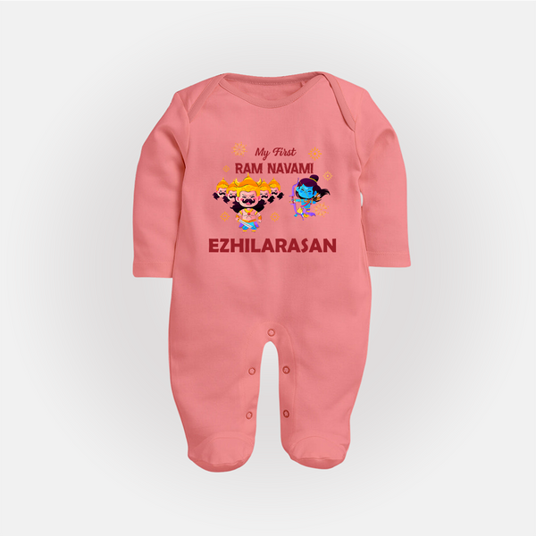 Ram Navami First Celebration Baby Fullbody suit - PEACH - New Born (Chest 7.5")
