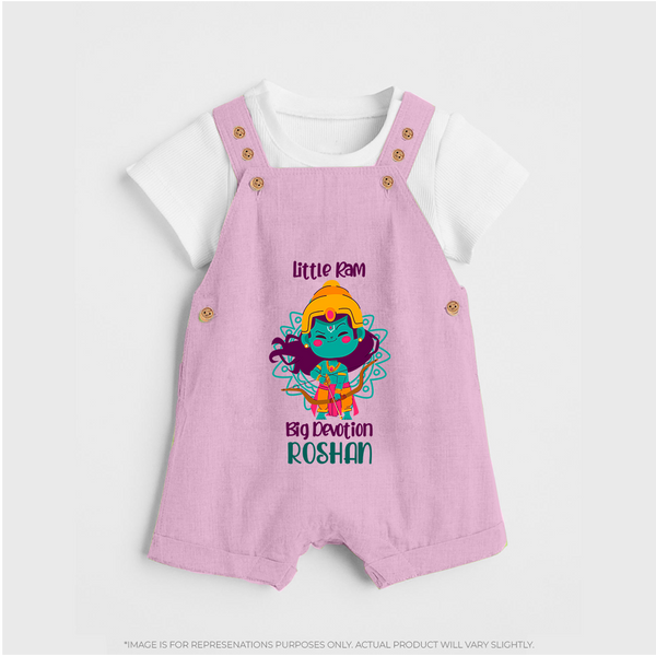 Little Ram Big Devotion Dungaree set | Personalized Dungaree set for Ram Bhakt - BABY PINK - 0 - 5 Months Old (Chest 18")