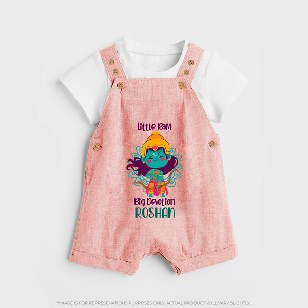 Little Ram Big Devotion Dungaree set | Personalized Dungaree set for Ram Bhakt - PEACH - 0 - 5 Months Old (Chest 18")