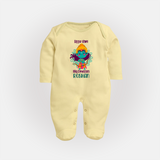 Little Ram Big Devotion Sleep Suit | Personalized Sleep Suit for Ram Bhakt - PASTEL YELLOW - New Born (Chest 7.5")