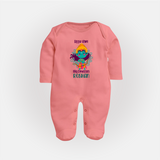 Little Ram Big Devotion Sleep Suit | Personalized Sleep Suit for Ram Bhakt - PEACH - New Born (Chest 7.5")