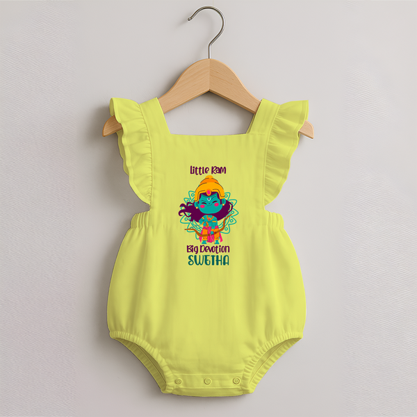 Little Ram Big Devotion Romper Frock | Personalized Romper Frock for Ram Bhakt - PASTEL YELLOW - 0 - 3 Months Old (Chest 19")