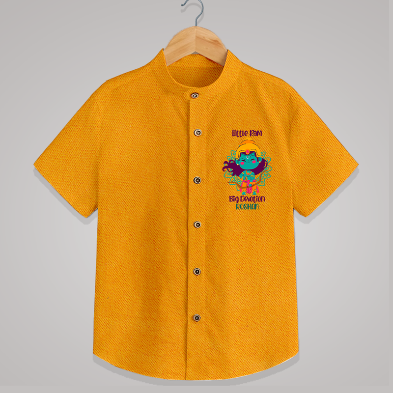 Little Ram, Big Devotion - Customized Ram Themed Shirt For Kids With Name - CHROME YELLOW - 0 - 6 Months Old (Chest 23")