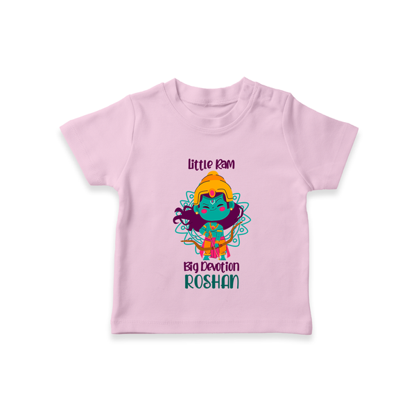 Little Ram Big Devotion T-Shirt | Personalized T-Shirt for Ram Bhakt - BABY PINK - 0-5 Months Old (Chest 17")