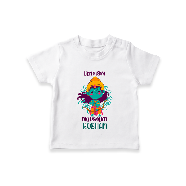 Little Ram Big Devotion T-Shirt | Personalized T-Shirt for Ram Bhakt - WHITE - 0-5 Months Old (Chest 17")