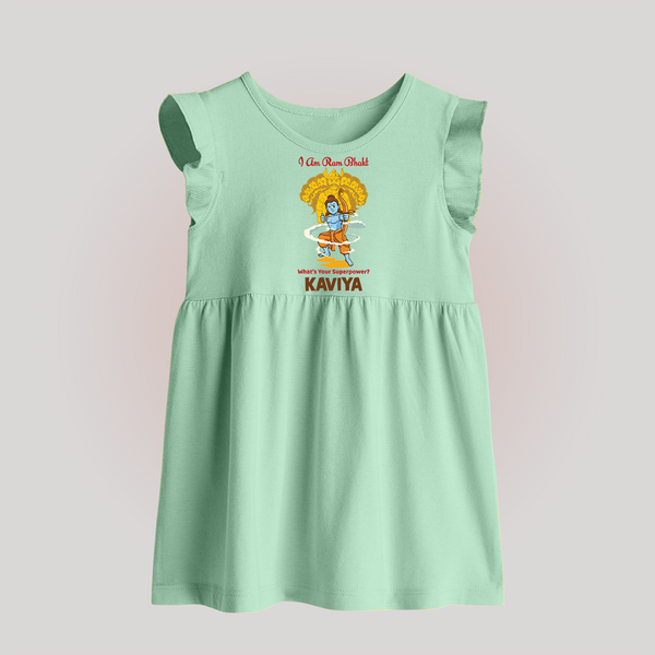 I Am Ram Bhakt, What's Your Super Power Baby Frock | Custom Baby Frock for Ram Bhakt - MINT GREEN - 0 - 3 Months Old (Chest 17")