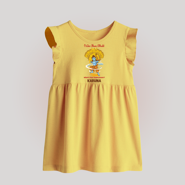 I Am Ram Bhakt – What’s Your Superpower? Kids Baby Frock - PASTEL YELLOW - 0 - 3 Months Old (Chest 17")