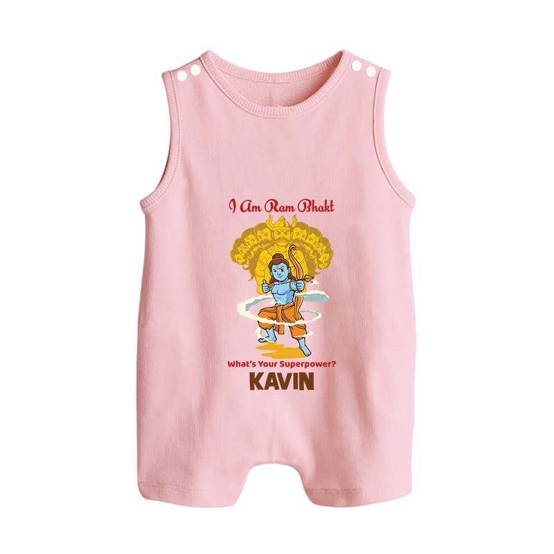 I Am Ram Bhakt, What's Your Super Power Romper Suit | Custom Romper Suit for Ram Bhakt - BABY PINK - 0 - 5 Months Old (Chest 18")