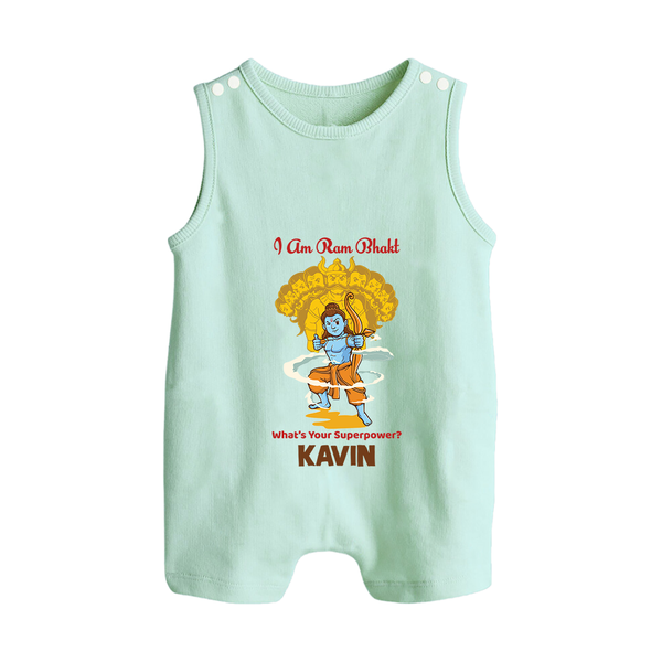 I Am Ram Bhakt, What's Your Super Power Romper Suit | Custom Romper Suit for Ram Bhakt - MINT GREEN - 0 - 5 Months Old (Chest 18")