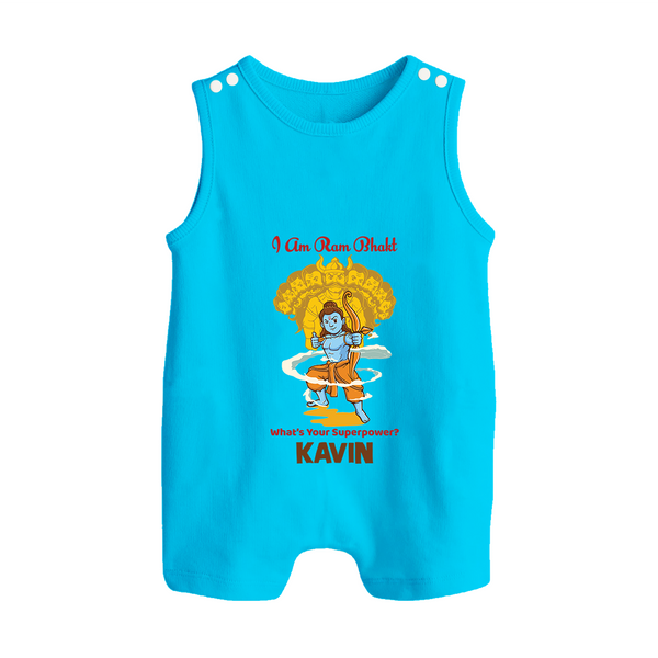 I Am Ram Bhakt, What's Your Super Power Romper Suit | Custom Romper Suit for Ram Bhakt - SKY BLUE - 0 - 5 Months Old (Chest 18")