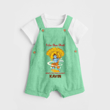 I Am Ram Bhakt, What's Your Super Power Dungaree set | Custom Dungaree set for Ram Bhakt - GREEN - 0 - 5 Months Old (Chest 18")