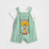 I Am Ram Bhakt, What's Your Super Power Dungaree set | Custom Dungaree set for Ram Bhakt - MINT GREEN - 0 - 5 Months Old (Chest 18")