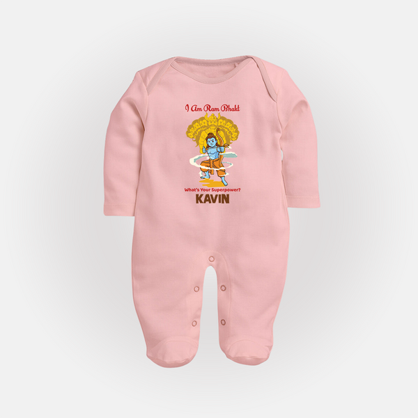 I Am Ram Bhakt – What’s Your Superpower? Kids Fullbody suit - BABY PINK - New Born (Chest 7.5")