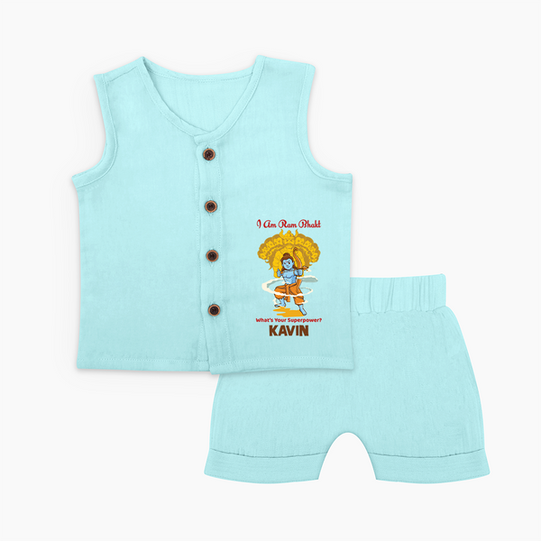 I Am Ram Bhakt, What's Your Super Power Jabla Set | Custom Jabla Set for Ram Bhakt - BABY BLUE - 0 - 3 Months Old (Chest 9.8")