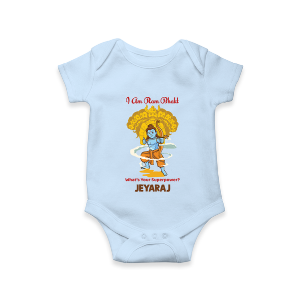 I Am Ram Bhakt – What’s Your Superpower? Kids Romper - BABY BLUE - New Born (Chest 14")