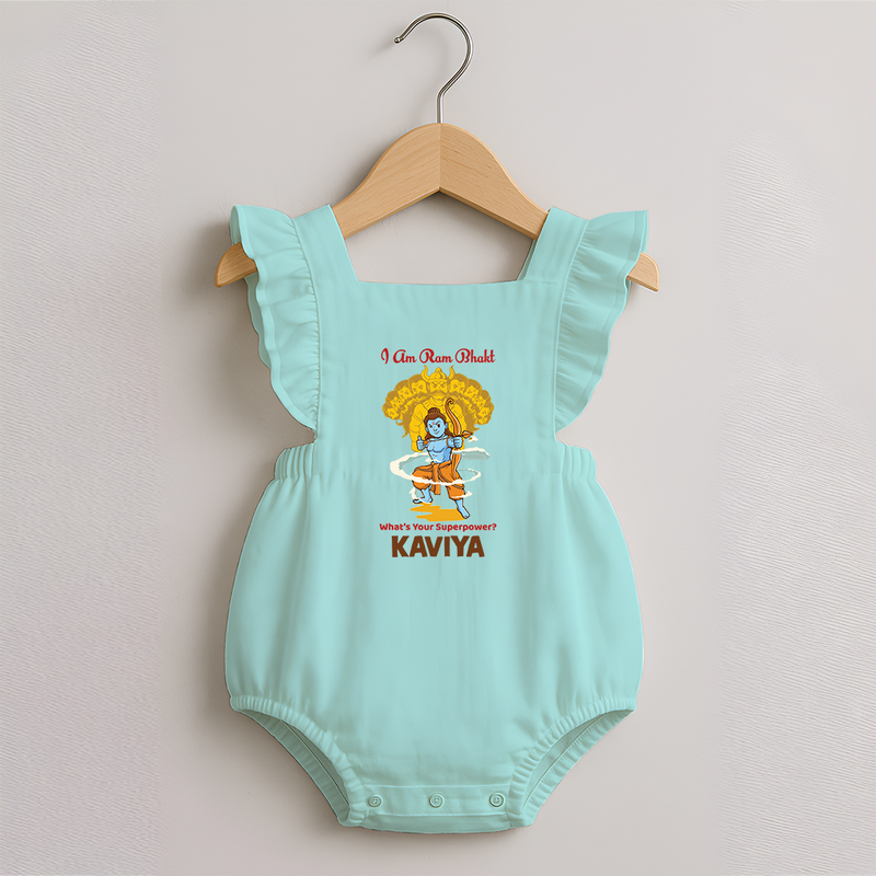 I Am Ram Bhakt, What's Your Super Power Romper Frock | Custom Romper Frock for Ram Bhakt - MINT GREEN - 0 - 3 Months Old (Chest 19")