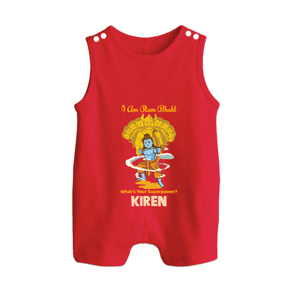 I Am Ram Bhakt, What's Your Super Power Romper Suit | Custom Romper Suit for Ram Bhakt - RED - 0 - 5 Months Old (Chest 18")