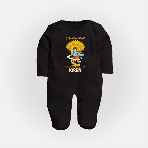 I Am Ram Bhakt – What’s Your Superpower? Kids Fullbody suit - BLACK - New Born (Chest 7.5")