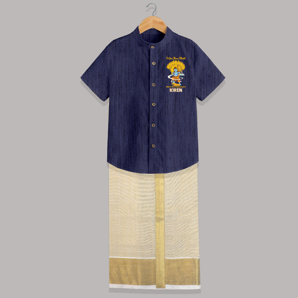I Am Ram Bhakt, What's Your Super Power Shirt And Dhoti | Custom Shirt And Dhoti for Ram Bhakt - DARK BLUE - 0 - 6 Months Old (Chest-23") (Dhoti length-14")