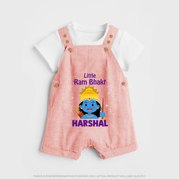 Little Ram Bhakt Personalized Kids Dungaree - PEACH - 0 - 5 Months Old (Chest 18")