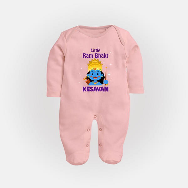 Little Ram Bhakt Personalized Kids Fullbody suit - BABY PINK - New Born (Chest 7.5")