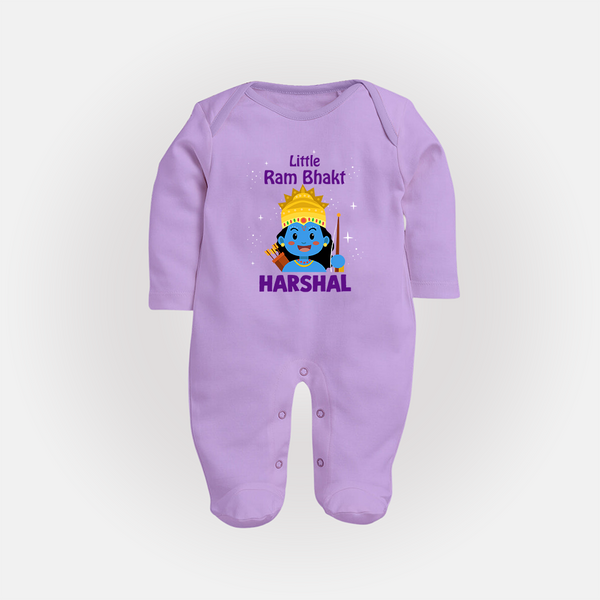 Little Ram Bhakt Sleep Suit | Personalized Sleep Suit for Your Little Ram Bhakt - LILAC - New Born (Chest 7.5")