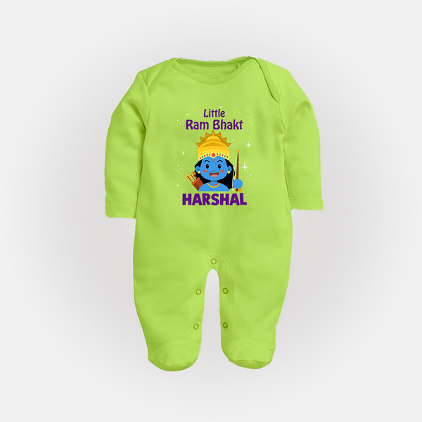 Little Ram Bhakt Personalized Kids Fullbody suit - LIME GREEN - New Born (Chest 7.5")