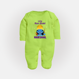 Little Ram Bhakt Sleep Suit | Personalized Sleep Suit for Your Little Ram Bhakt - LIME GREEN - New Born (Chest 7.5")