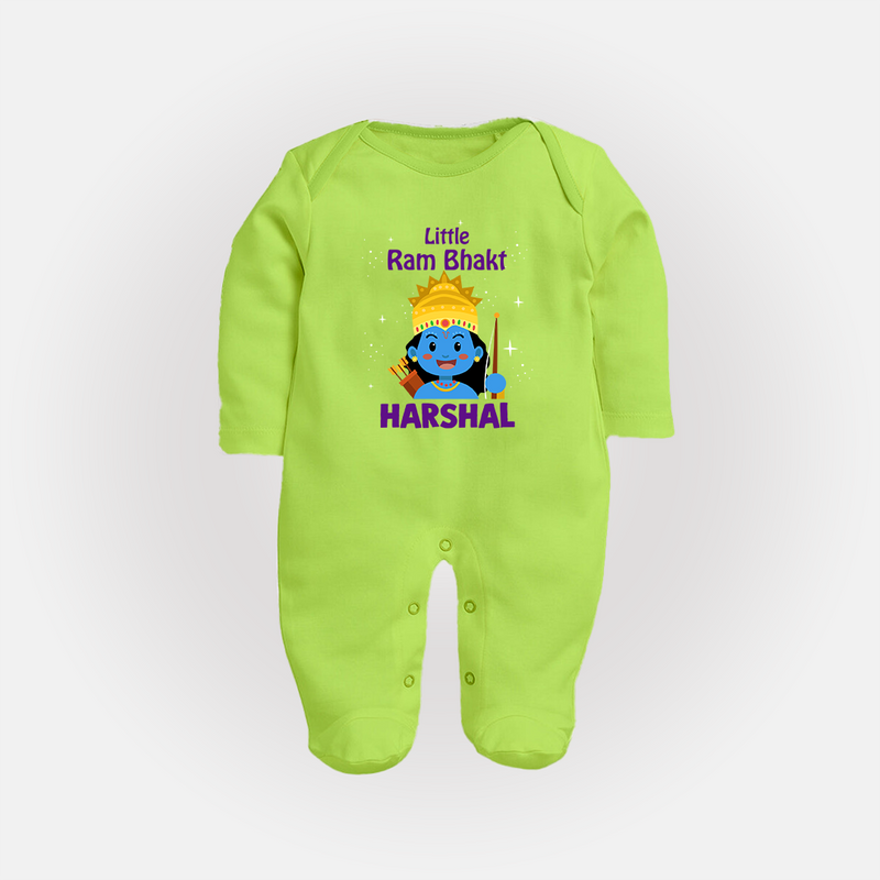 Little Ram Bhakt Sleep Suit | Personalized Sleep Suit for Your Little Ram Bhakt - LIME GREEN - New Born (Chest 7.5")