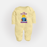 Little Ram Bhakt Personalized Kids Fullbody suit - PASTEL YELLOW - New Born (Chest 7.5")