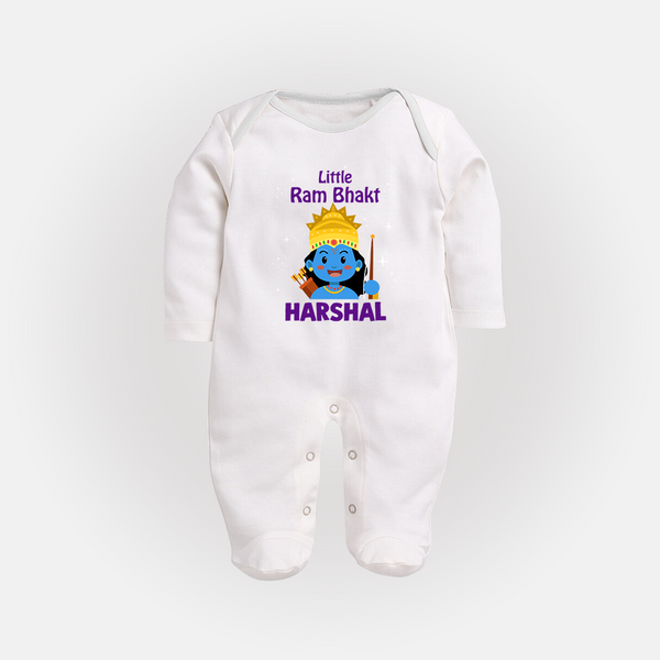 Little Ram Bhakt Sleep Suit | Personalized Sleep Suit for Your Little Ram Bhakt - WHITE - New Born (Chest 7.5")
