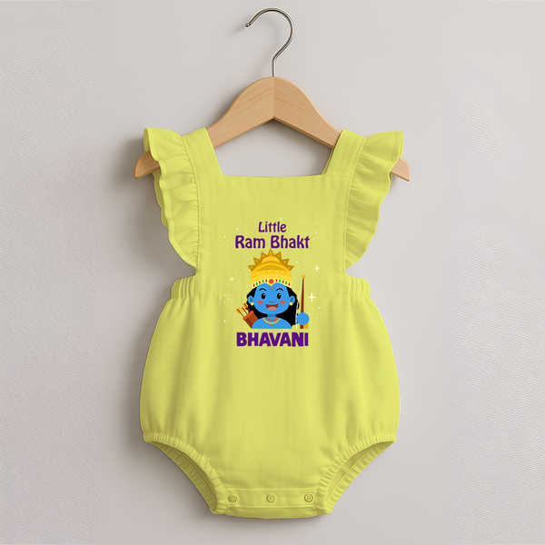 Little Ram Bhakt Personalized Kids Romper Frock - PASTEL YELLOW - 0 - 3 Months Old (Chest 19")