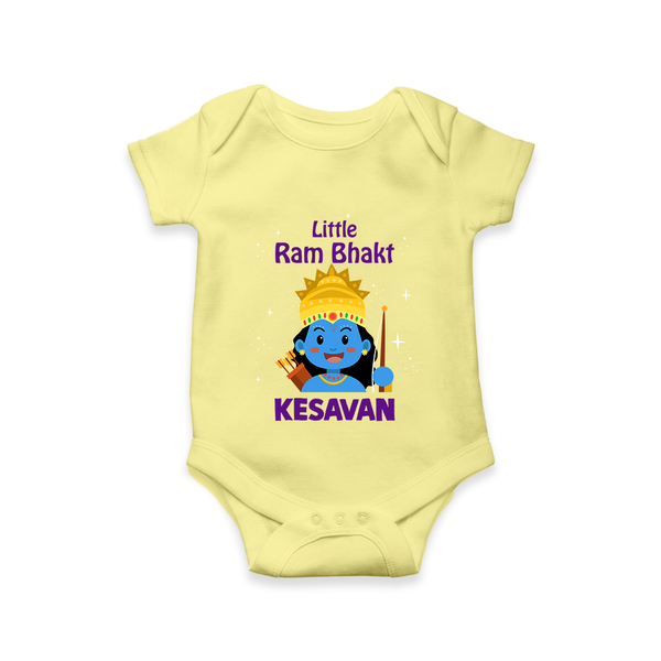 Little Ram Bhakt Personalized Kids Romper - PASTEL YELLOW - New Born (Chest 14")