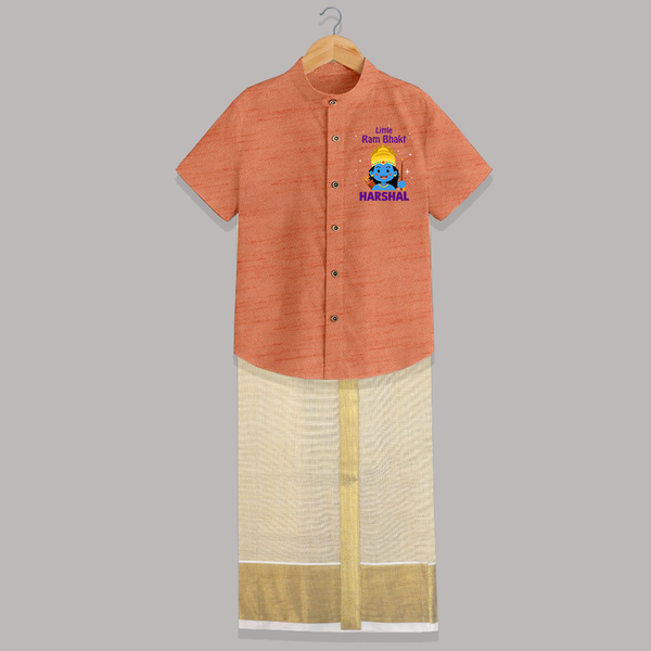 Little Ram Bhakt Shirt And Dhoti | Personalized Shirt And Dhoti for Your Little Ram Bhakt - ORANGE - 0 - 6 Months Old (Chest-23") (Dhoti length-14")