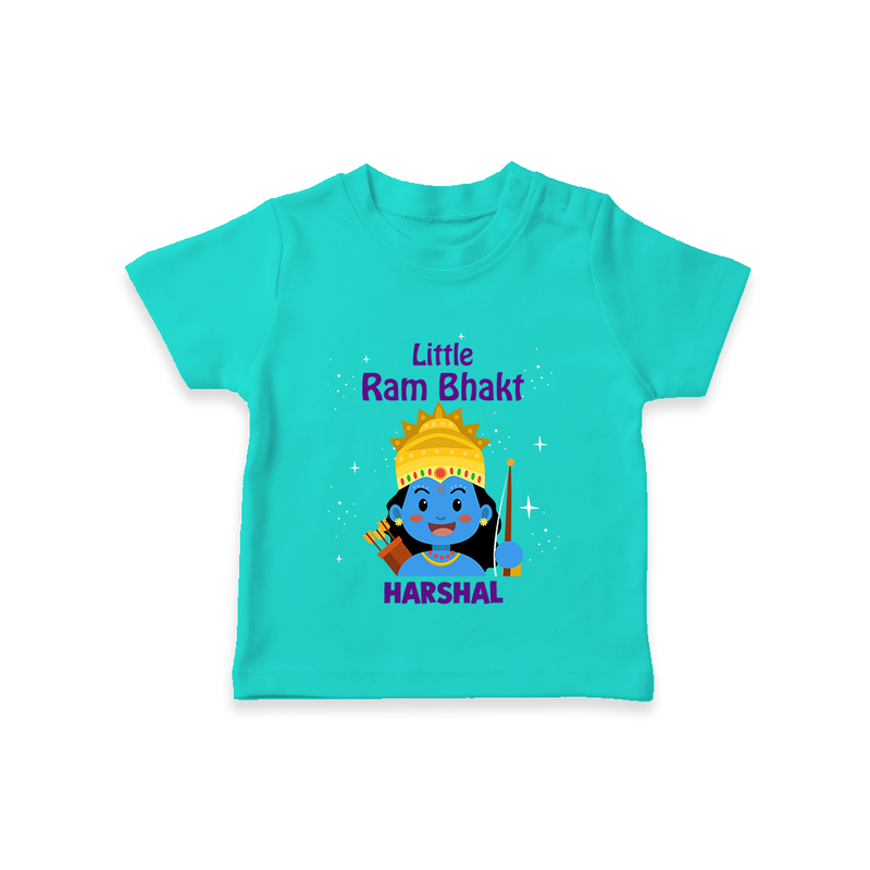 Little Ram Bhakt - Customized Ram Themed T-Shirt For Kids With Name - TEAL - 0-5 Months Old (Chest 17")