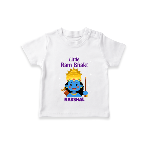 Little Ram Bhakt - Customized Ram Themed T-Shirt For Kids With Name - WHITE - 0-5 Months Old (Chest 17")