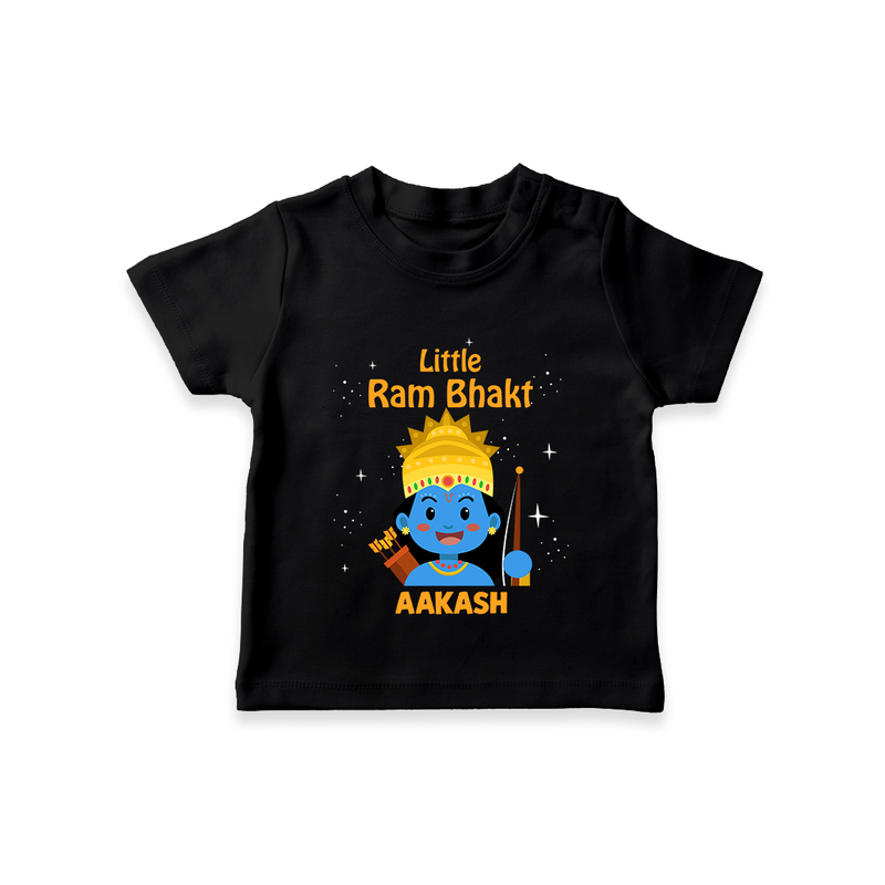 Little Ram Bhakt - Customized Ram Themed T-Shirt For Kids With Name - BLACK - 0-5 Months Old (Chest 17")
