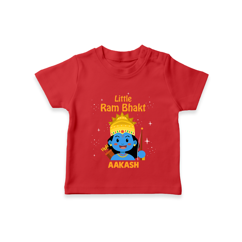 Little Ram Bhakt - Customized Ram Themed T-Shirt For Kids With Name - RED - 0-5 Months Old (Chest 17")
