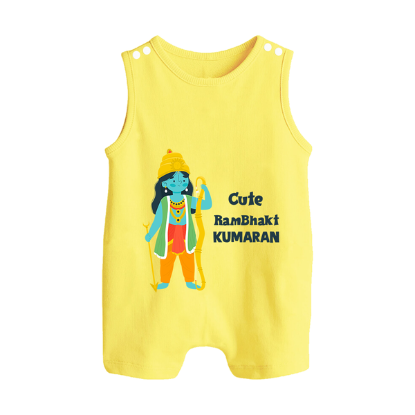 Cute Ram Bhakt Personalized Kids Romper suit - PASTEL YELLOW - 0 - 5 Months Old (Chest 18")