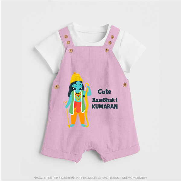 Cute Ram Bhakt Personalized Kids Dungaree - BABY PINK - 0 - 5 Months Old (Chest 18")