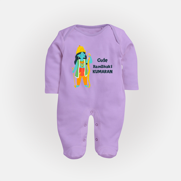 Cute Ram Bhakt Personalized Kids Fullbody suit - LILAC - New Born (Chest 7.5")