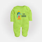 Cute Ram Bhakt Personalized Kids Fullbody suit - LIME GREEN - New Born (Chest 7.5")