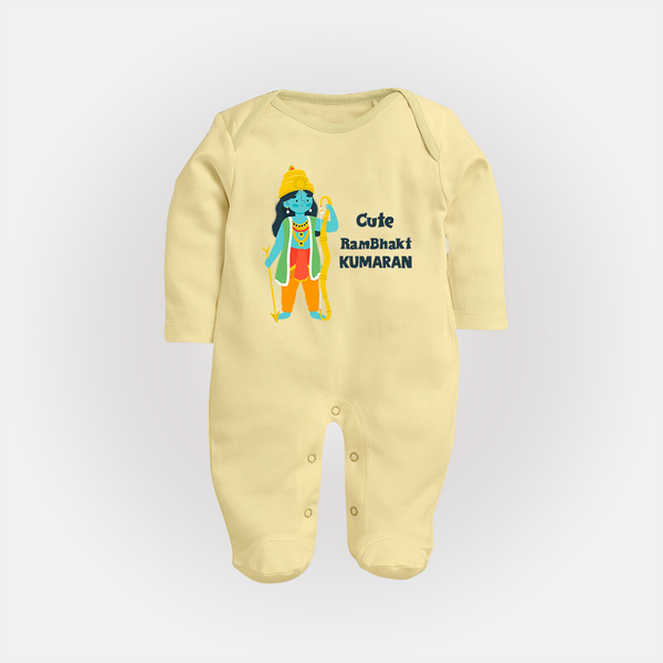 Cute Ram Bhakt Personalized Kids Fullbody suit - PASTEL YELLOW - New Born (Chest 7.5")