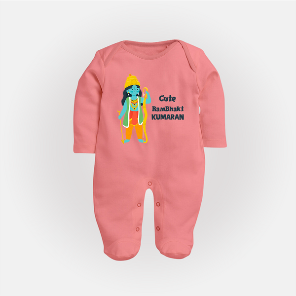 Cute Ram Bhakt Personalized Kids Fullbody suit - PEACH - New Born (Chest 7.5")